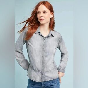 Cloth and Stone Gray Chambray Peplum Hem Button Shirt Blouse